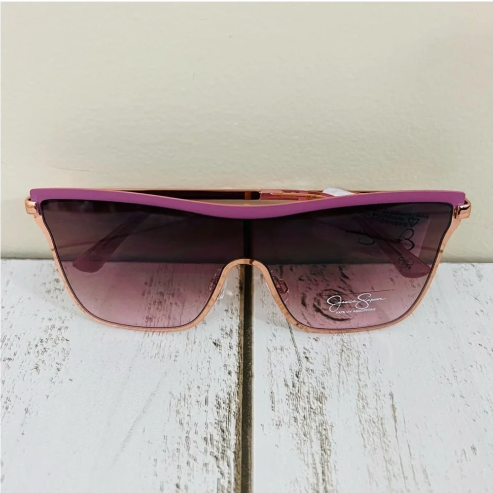 Jessica Simpson Rose Gold Metal Frame Square Shield Sunglasses Eyewear J6100 - Picture 2 of 14